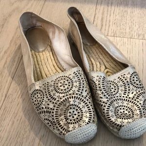 Metallic gold embroidered espadrilles